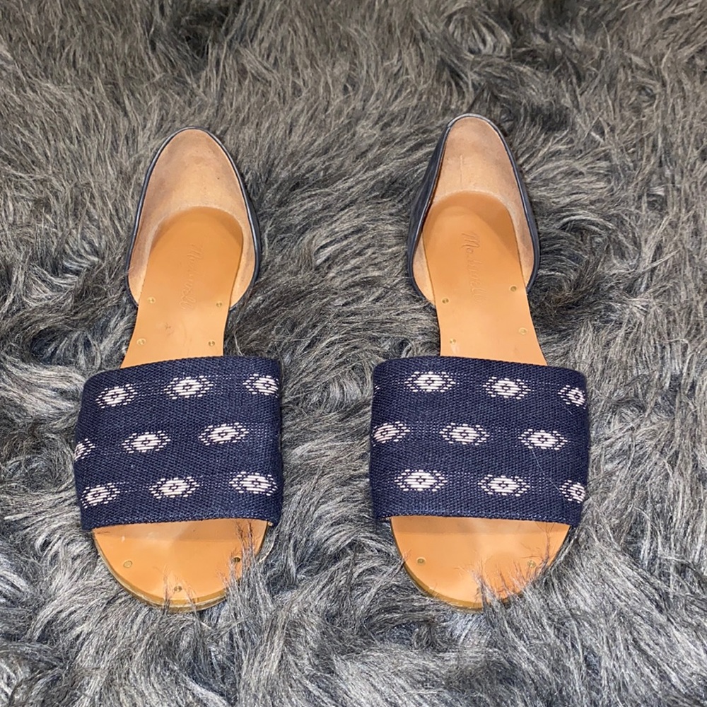 Madewell Navy Woven Slip-On Flats with Tan Footbed